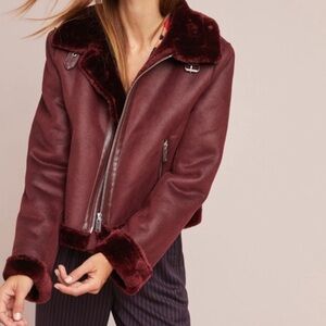 Anthropologie ETT:TWA Faux Fur and Leather Moto Jacket Size M